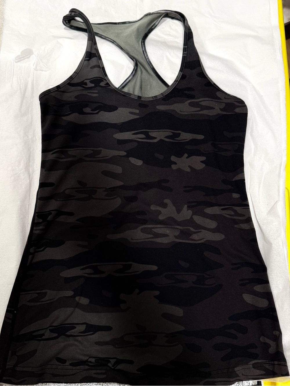 Lululemon Cool Racerback Tank Black Gray Camo Athletic Yoga Top Women’s Size 6